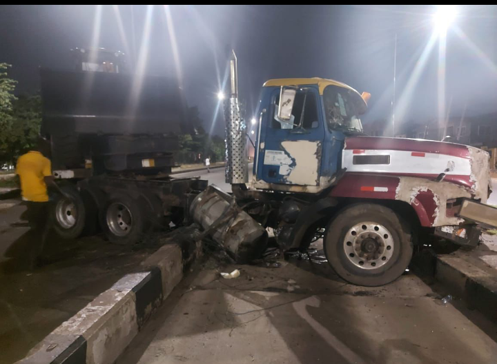 Brake Failure Truck rammed into a culvert in LagosThe Legend News